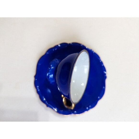 Vintage Bareuther Bavaria Germany Tea Cup & Saucer Blue Gold Trim Demitasse - Picture 3 of 10